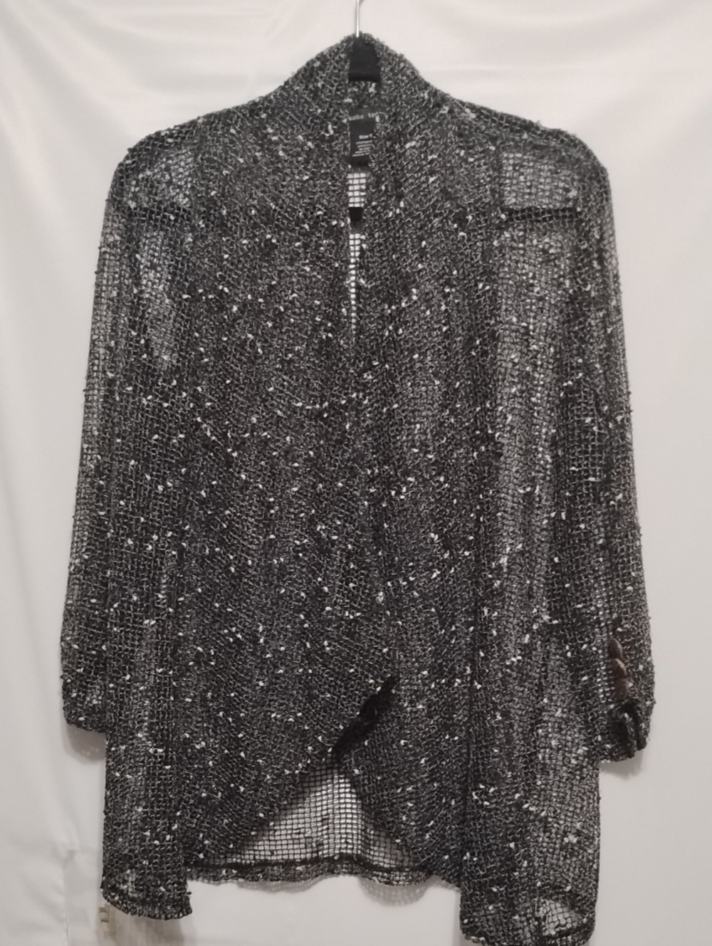 Katie Todd Tweed Mesh Open Front Black Metallic Knit Lagenlook Cardigan